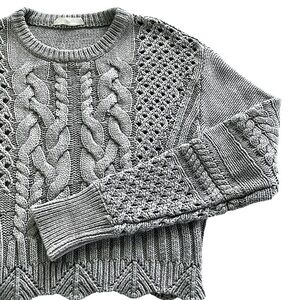 Fanco Cable Knit Sweater Scalloped Hem Crew Neck Long Sleeve Size Large